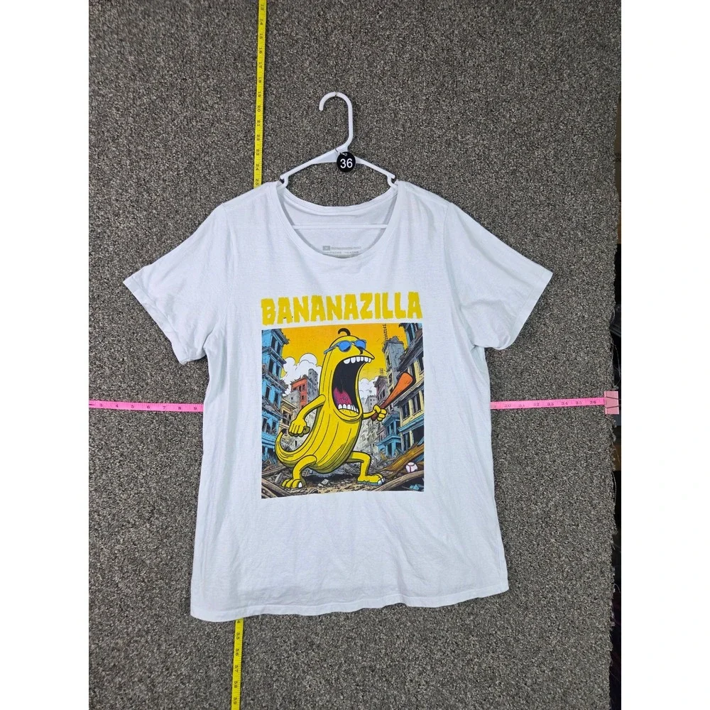Gildan Bananazilla Graphic T-Shirt Mens 1X White Godzilla Banana Short Sleeve